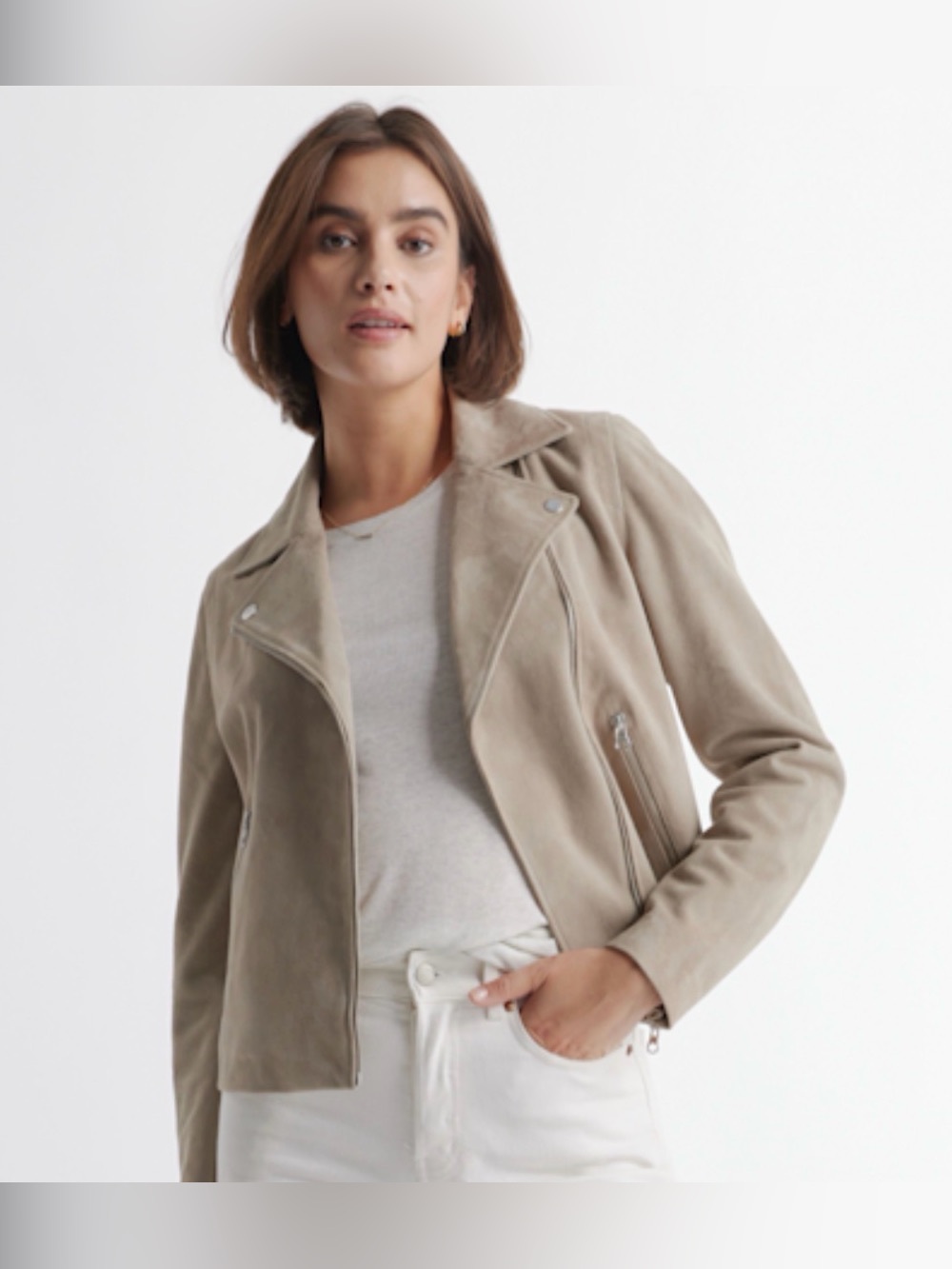 Suede Biker Jacket Sand Beige